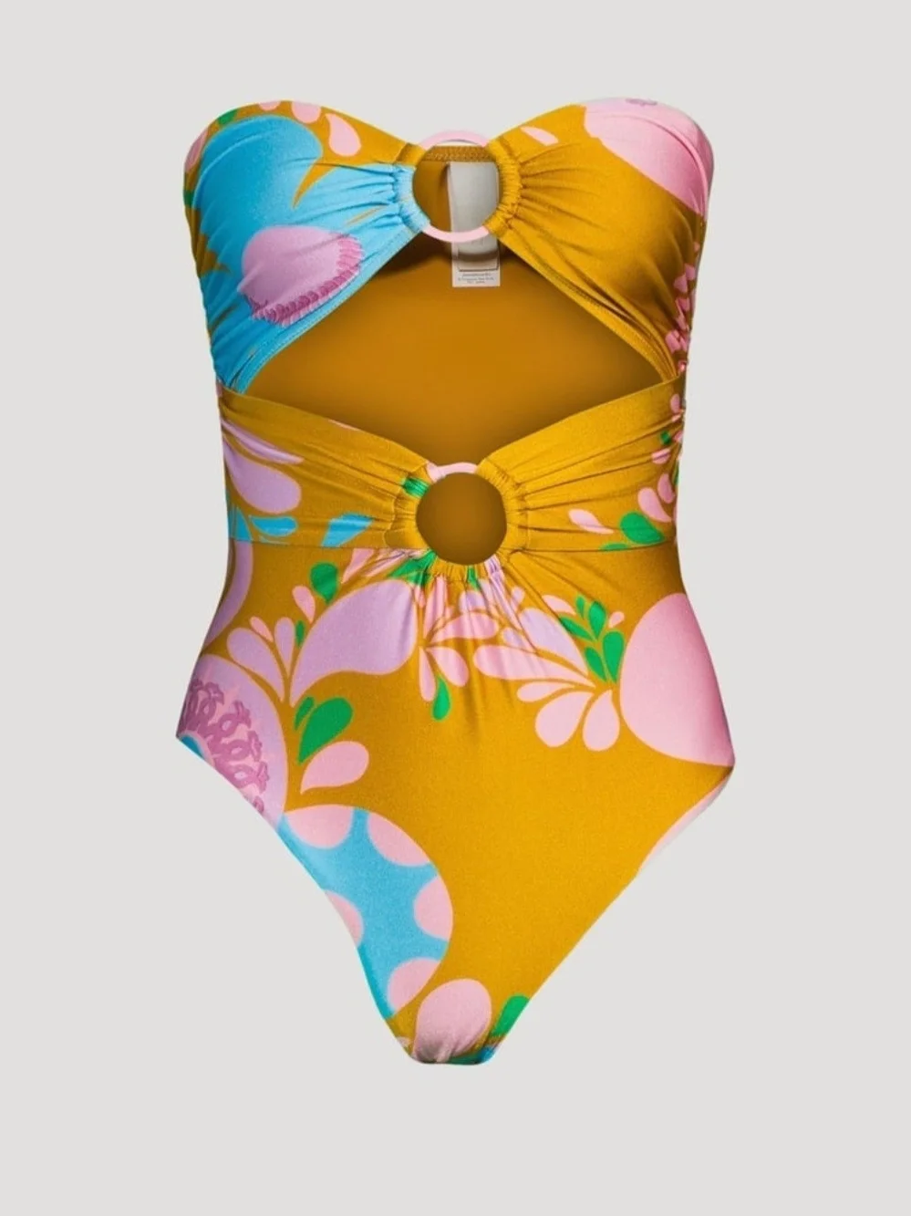Zimmermann Teddy Double Mustard Floral Cutout One-Piece with Pink & Blue Accents